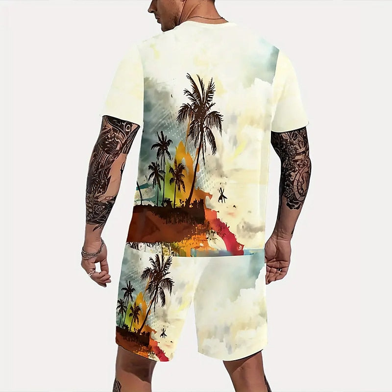 Palm Tree Summer T-Shirt Set Yellow