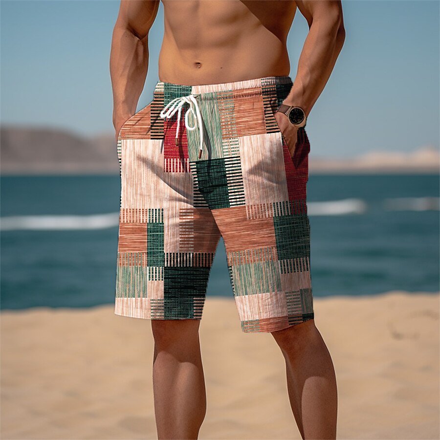 Graphic Plaid Color Block Sweat Shorts
