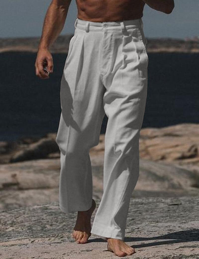 Linen Straight-Leg Dress Pants