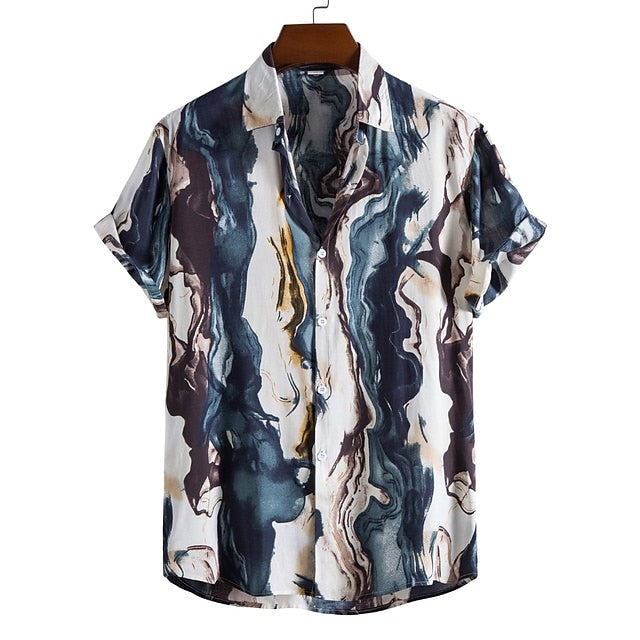 Camisa hawaiana de verano con hojas y plantas tropicales, camisa hawaiana de manga corta