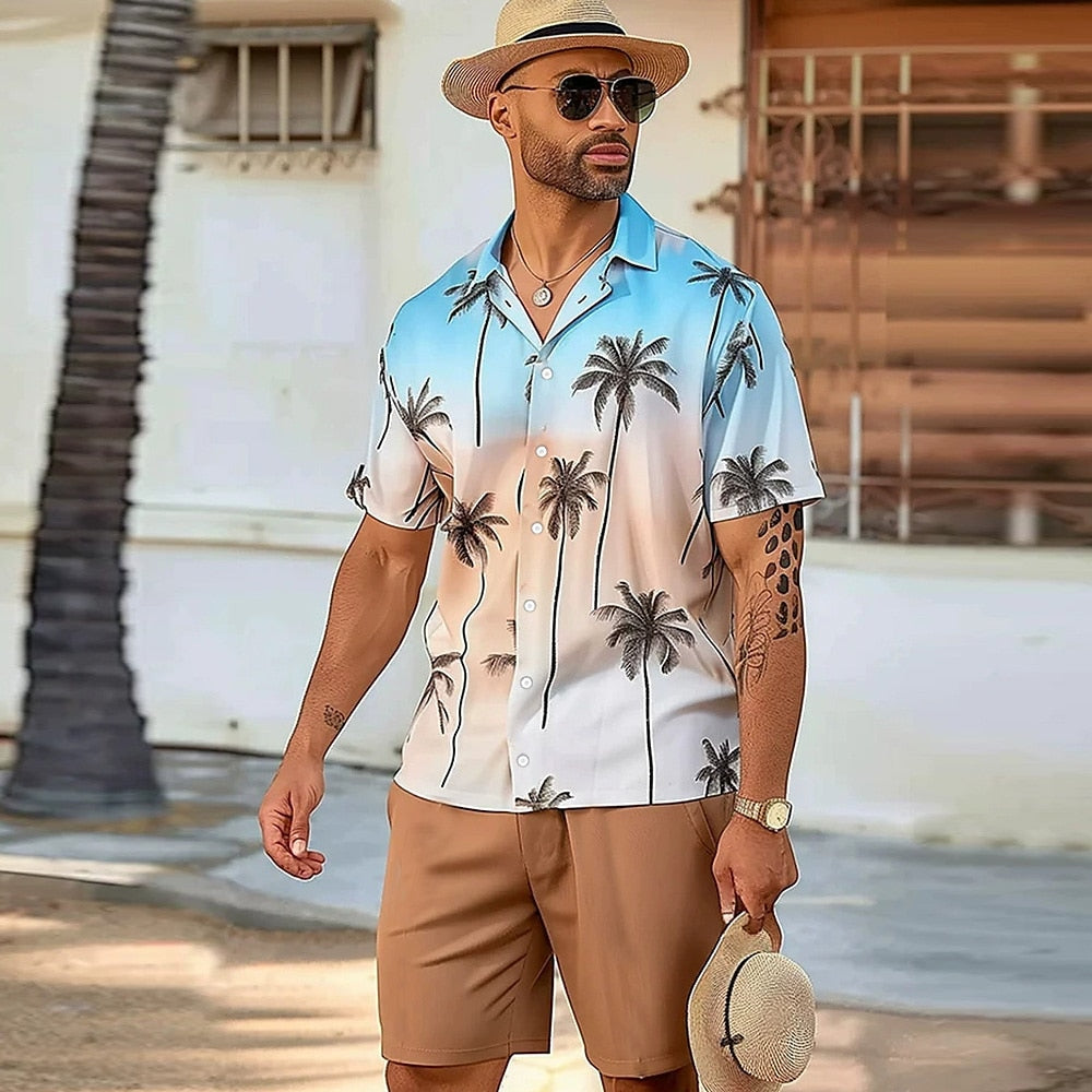 Palm Tree Cuban Shirt & Shorts Set