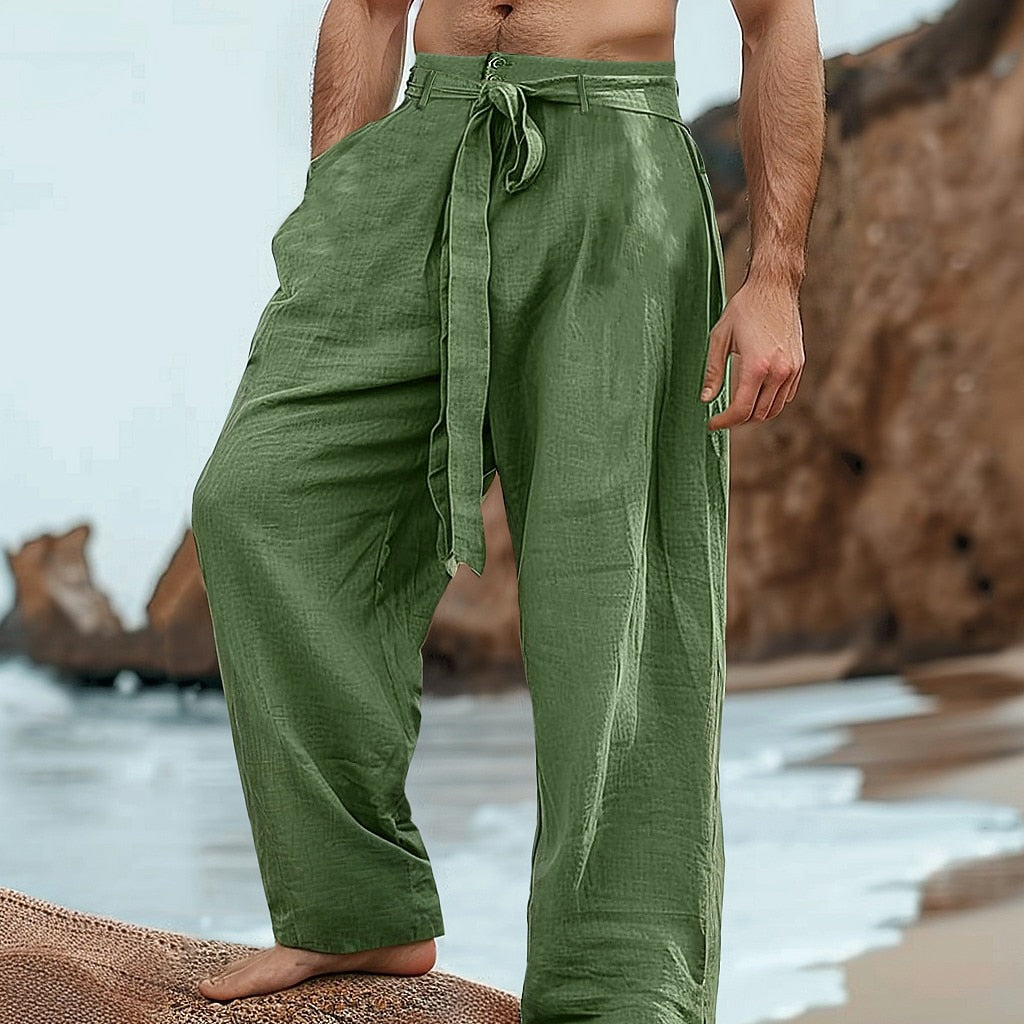 Loose-Fit Linen Drawstring Pants