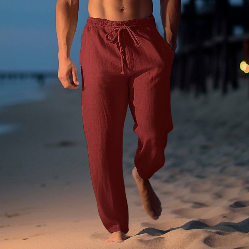 Classic Linen Straight-Leg Drawstring Pants
