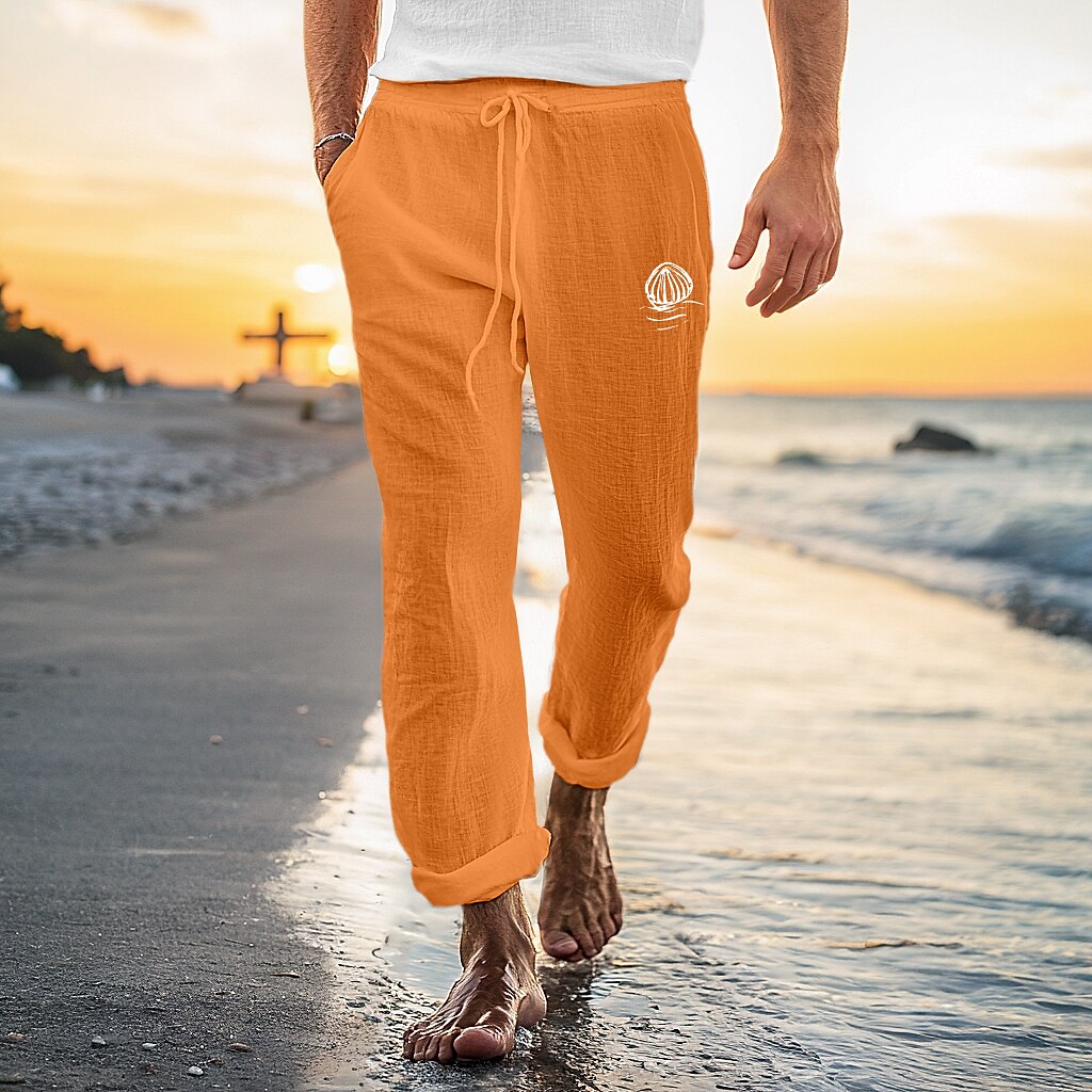 Classic Style Linen Drawstring Pants