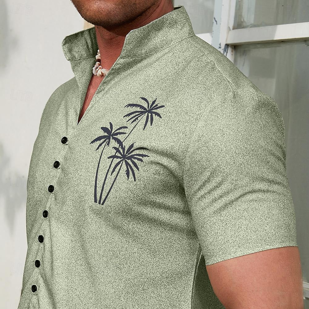 Solid Color Coconut Tree Tropical Plants Pattern Shirt