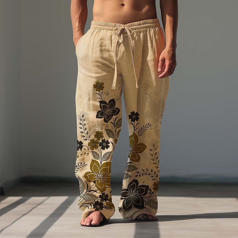 Vintage Floral Linen Baggy Pants