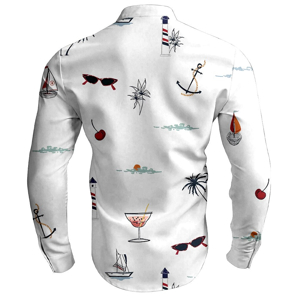 Coconut Tree Tropical Standing Collar Button Up Shirt
