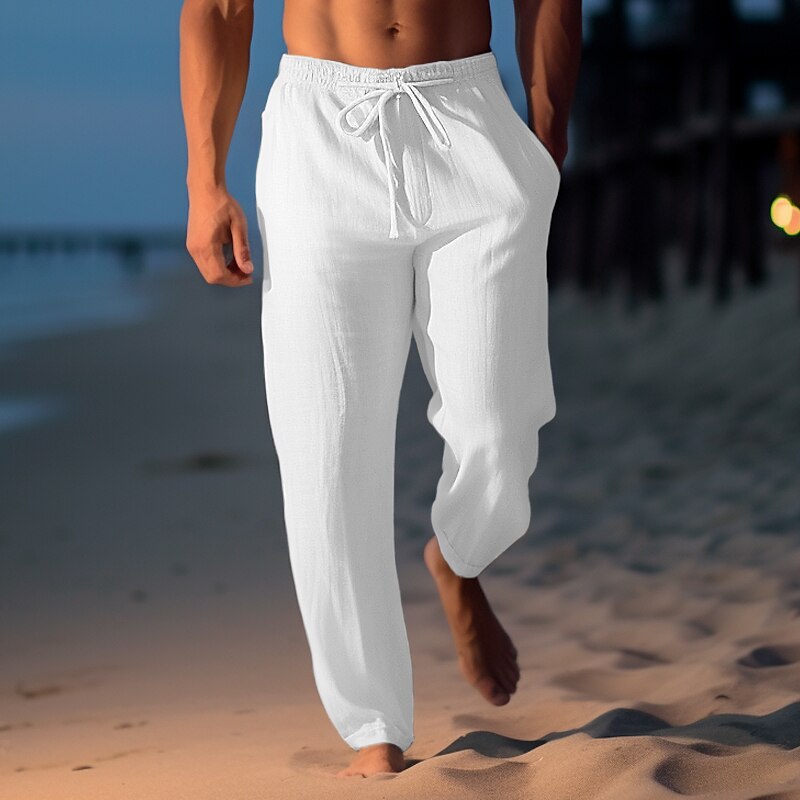 Classic Linen Straight-Leg Drawstring Pants