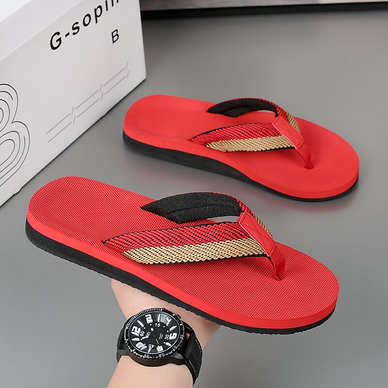 Red Flip-Flops with Black & Gold Stripes