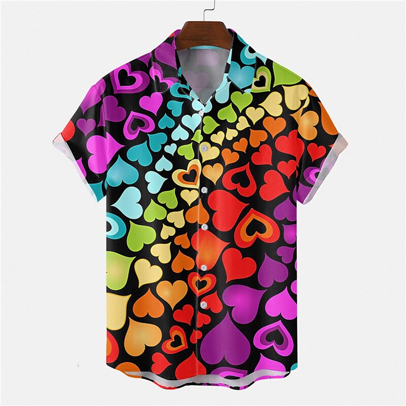Camisa de corazón con botones, camisa de manga corta, moda tropical