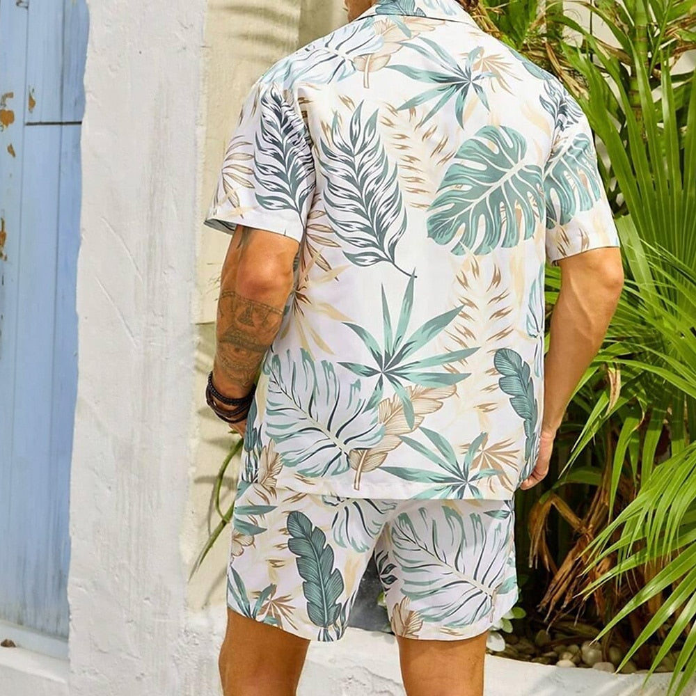 Tropical Floral Vacation Casual Party Shirt Set