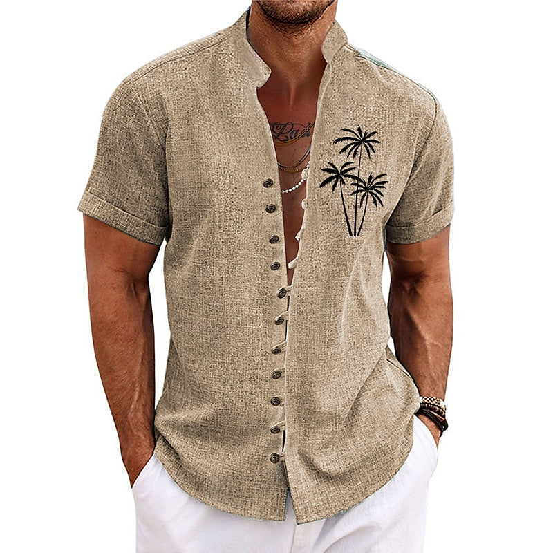 Solid Color Coconut Tree Tropical Plants Pattern Shirt