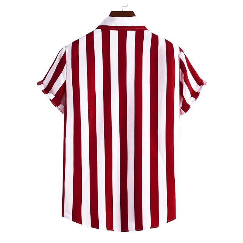 Camisa con estampado geométrico de rayas, camisa abotonada, manga corta, informal