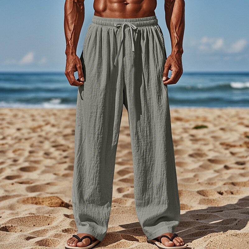 Linen Drawstring Straight-Leg Pants
