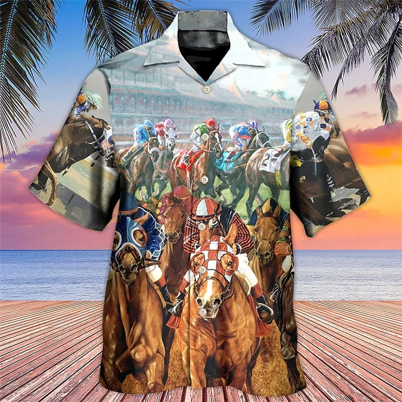 Camiseta de carreras de caballos Kentucky Derby Horse Camiseta hawaiana de verano