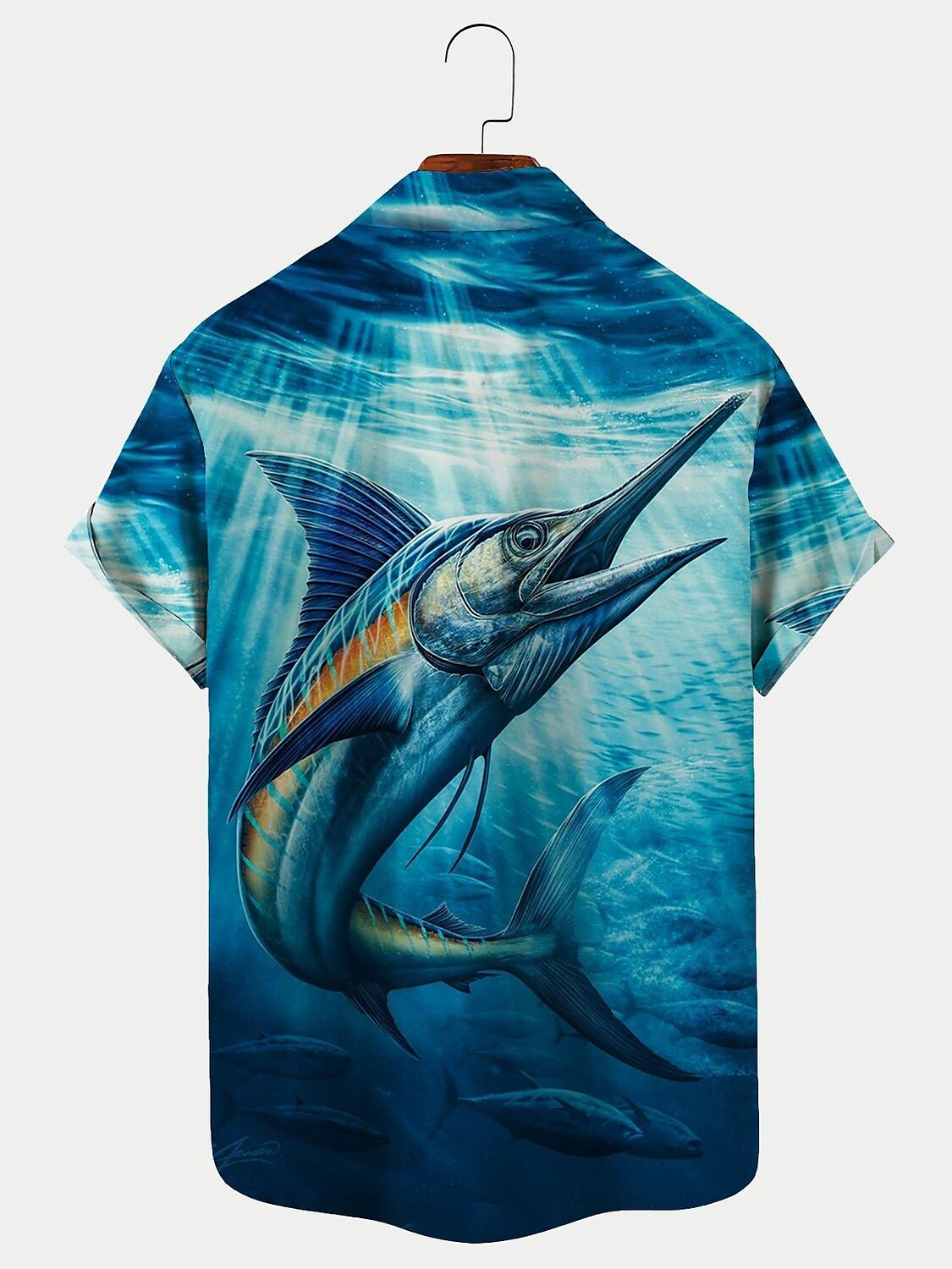 Camisa hawaiana de verano con estampado de animales, peces y paisaje marino