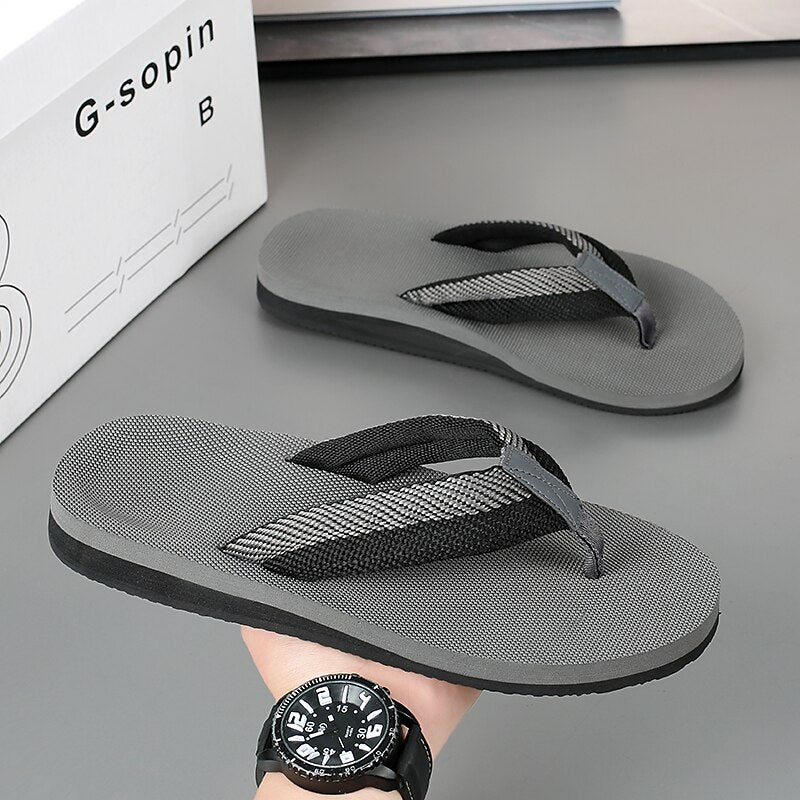 Red Flip-Flops with Black & Gold Stripes