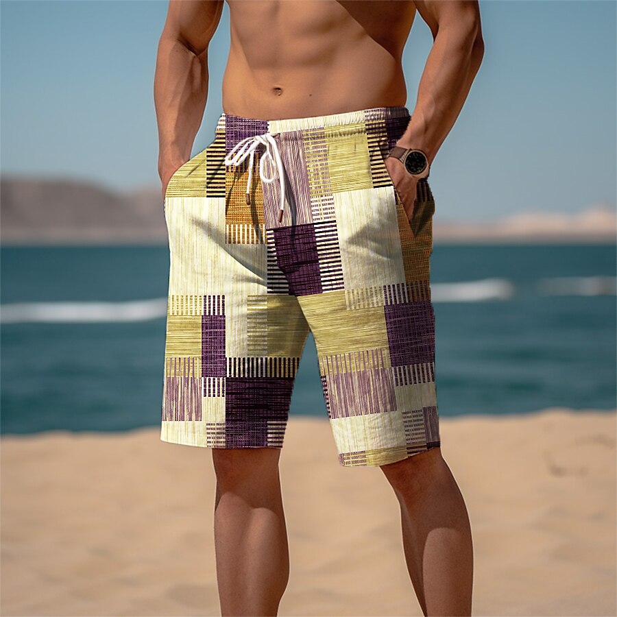 Graphic Plaid Color Block Sweat Shorts