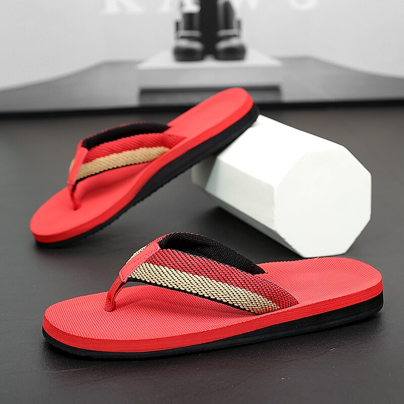 Red Flip-Flops with Black & Gold Stripes