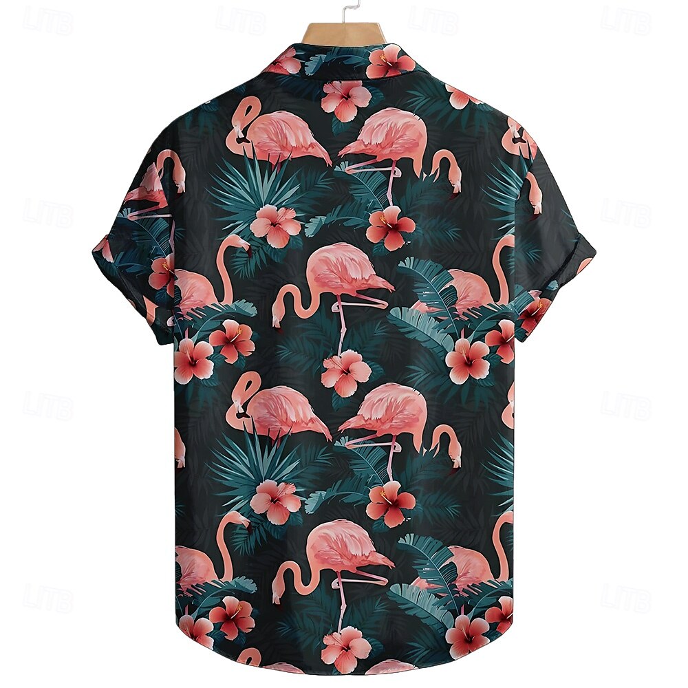 Camisa casual de flamenco Camisa hawaiana de verano Camisa Aloha Manga corta