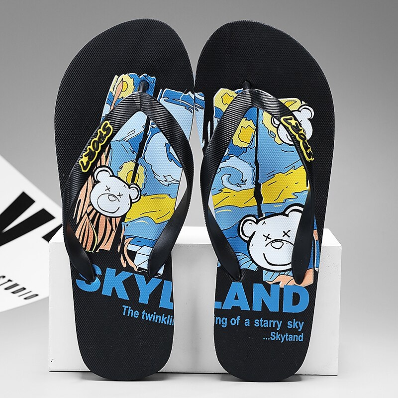 Playful Blue Cartoon Dog Flip-Flops