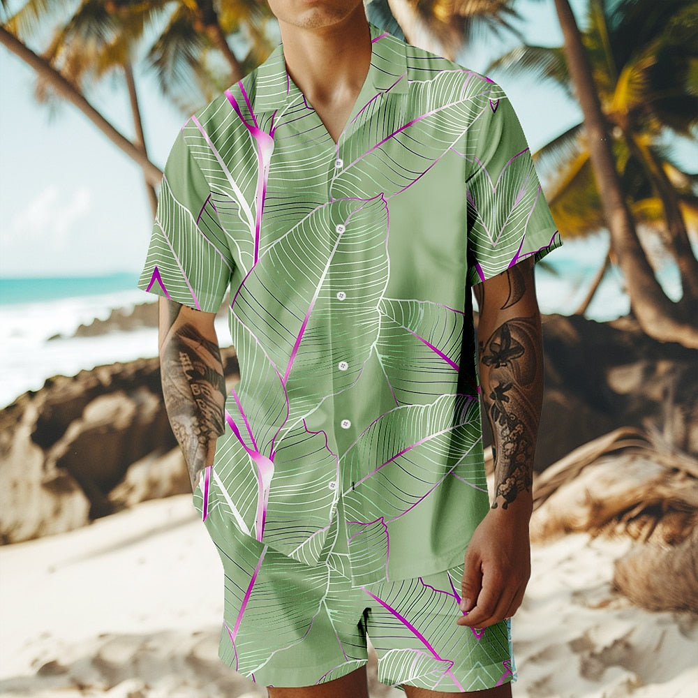 Palm Leaf Tropical Plants Shirt Set