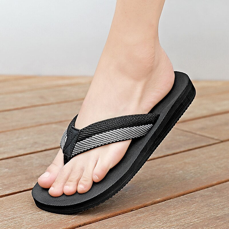 Red Flip-Flops with Black & Gold Stripes