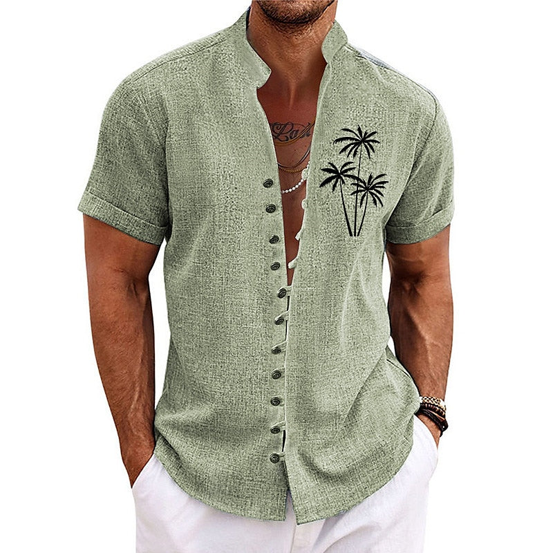 Solid Color Coconut Tree Tropical Plants Pattern Shirt