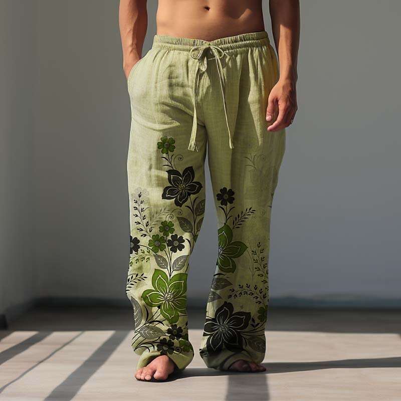 Vintage Floral Linen Baggy Pants