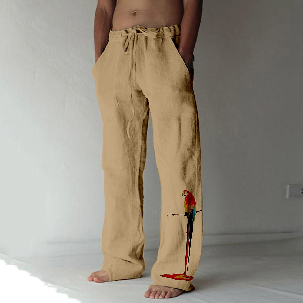 Bird Print Drawstring Beach Pants