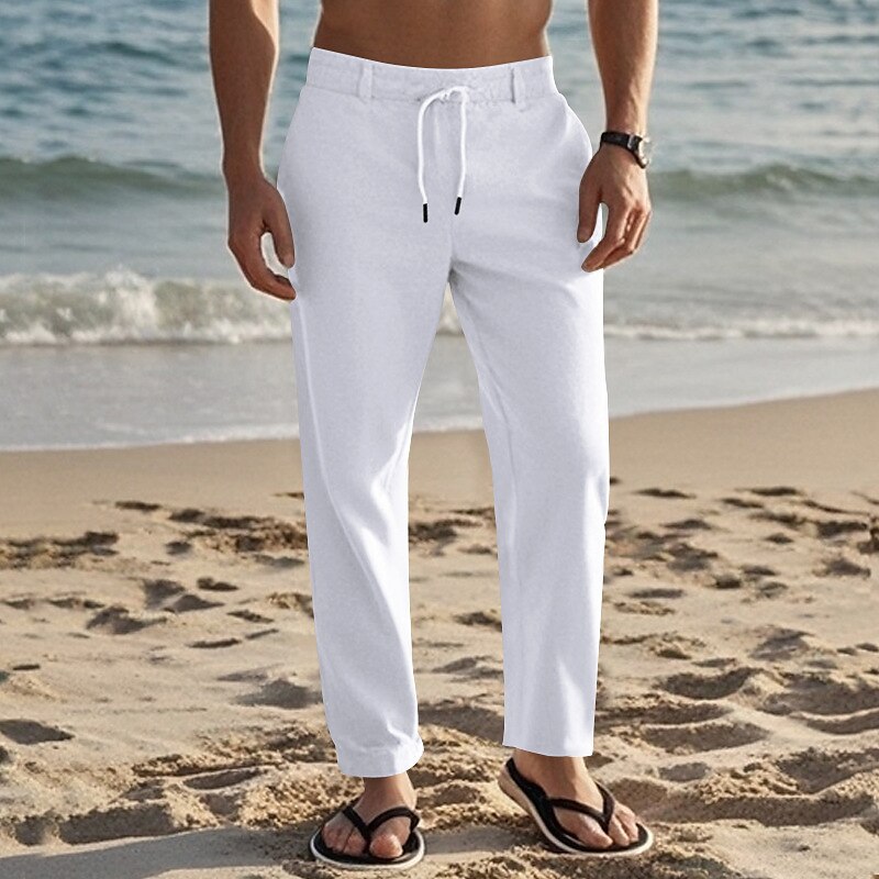 Beach Linen Elastic Waist Pants