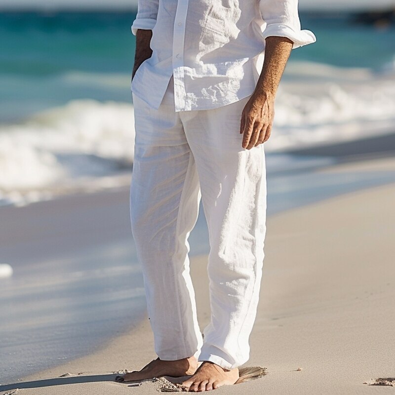 Linen Straight-Leg Dress Pants