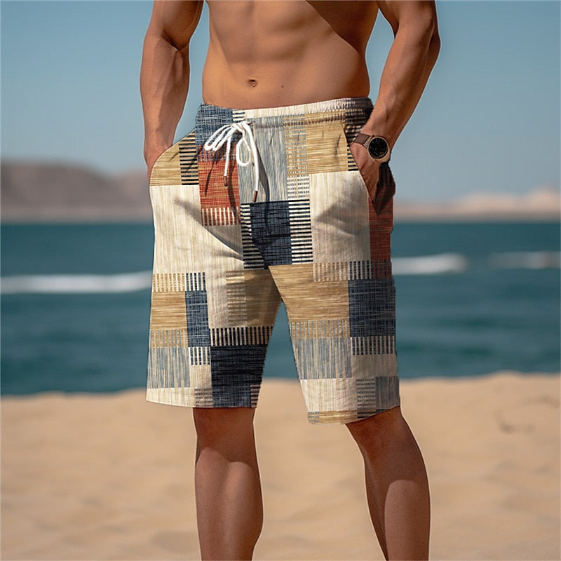 Graphic Plaid Color Block Sweat Shorts