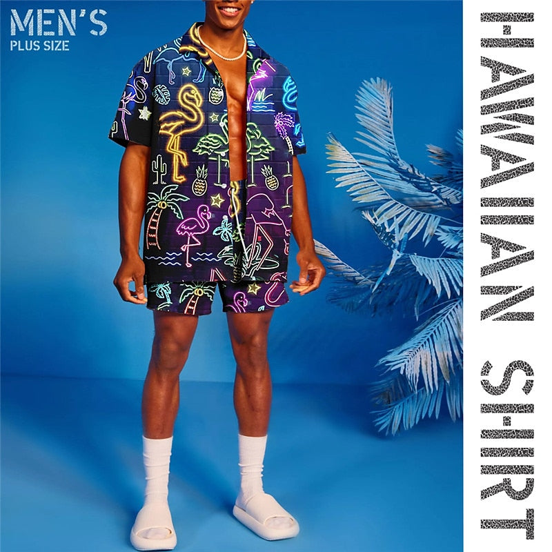 Flamingo Pattern Graffiti Shirt Set