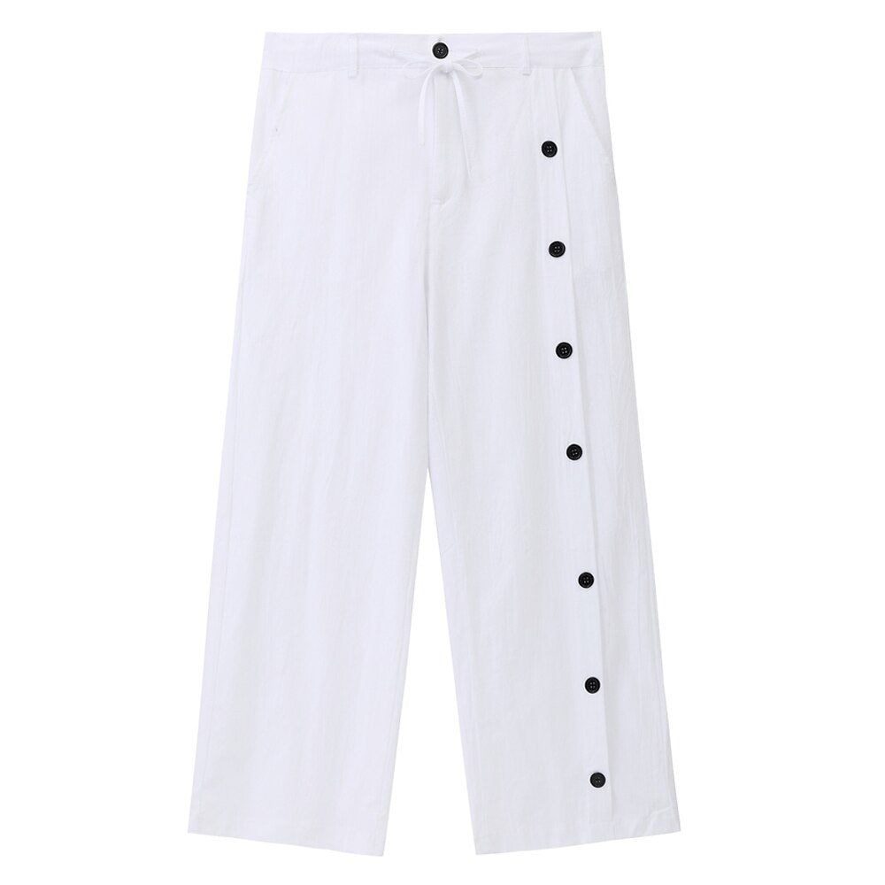 Classic Linen Ankle-Length Drawstring Pants