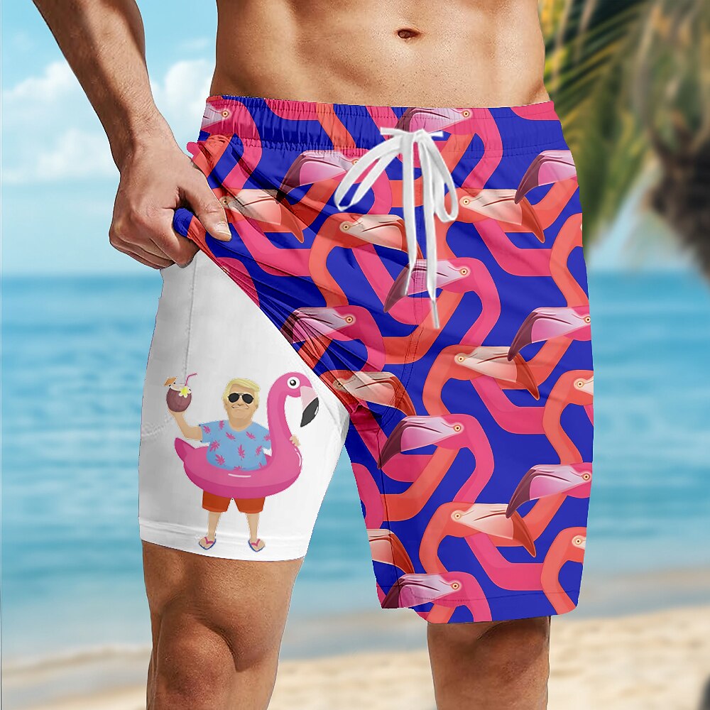 Flamingo Funny 2-in-1 Board Shorts