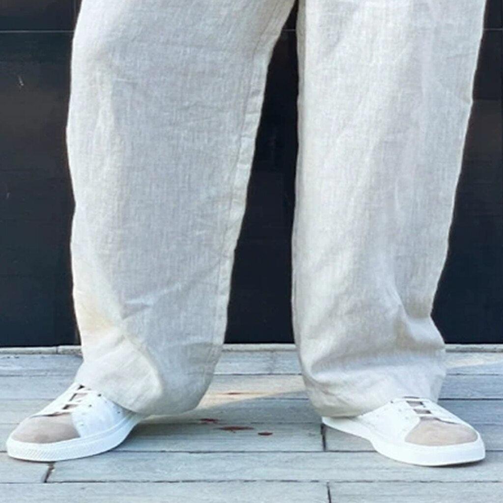 Pleated Linen Straight-Leg Pants
