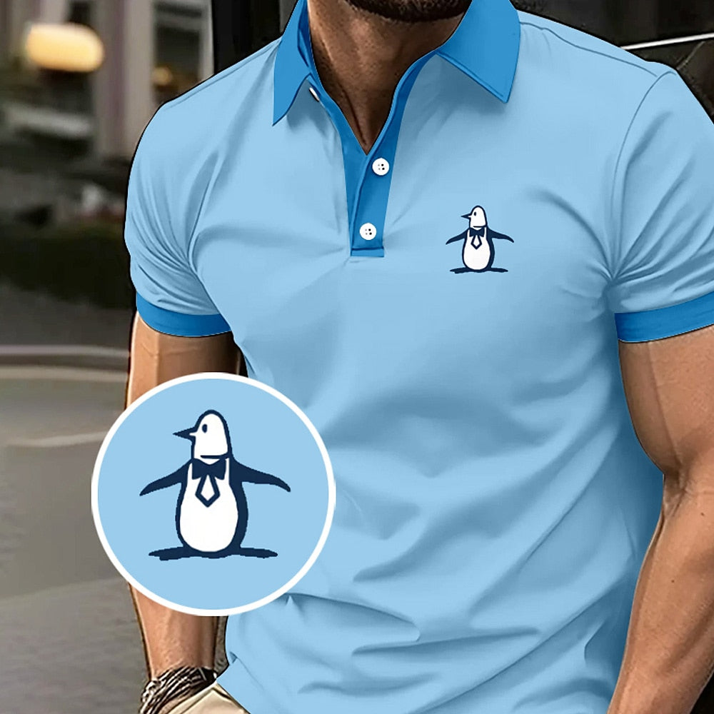 Penguin Print Summer Casual Polo Shirt