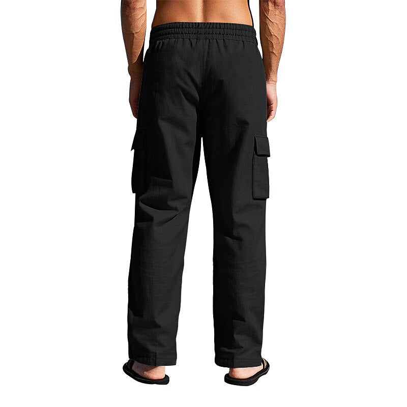 Linen Cargo Straight-Leg Pants