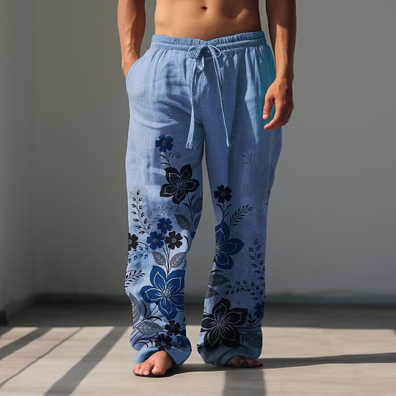 Vintage Floral Linen Baggy Pants