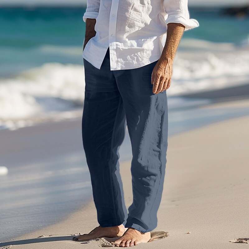 Linen Straight-Leg Dress Pants