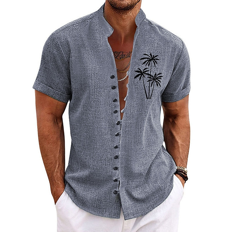 Solid Color Coconut Tree Tropical Plants Pattern Shirt