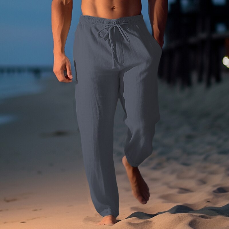 Classic Linen Straight-Leg Drawstring Pants