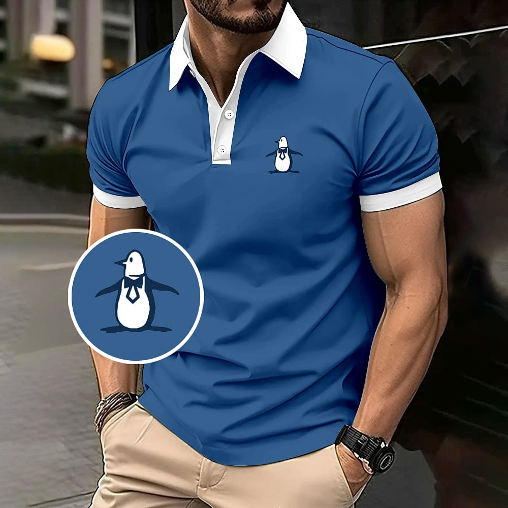 Penguin Print Summer Casual Polo Shirt