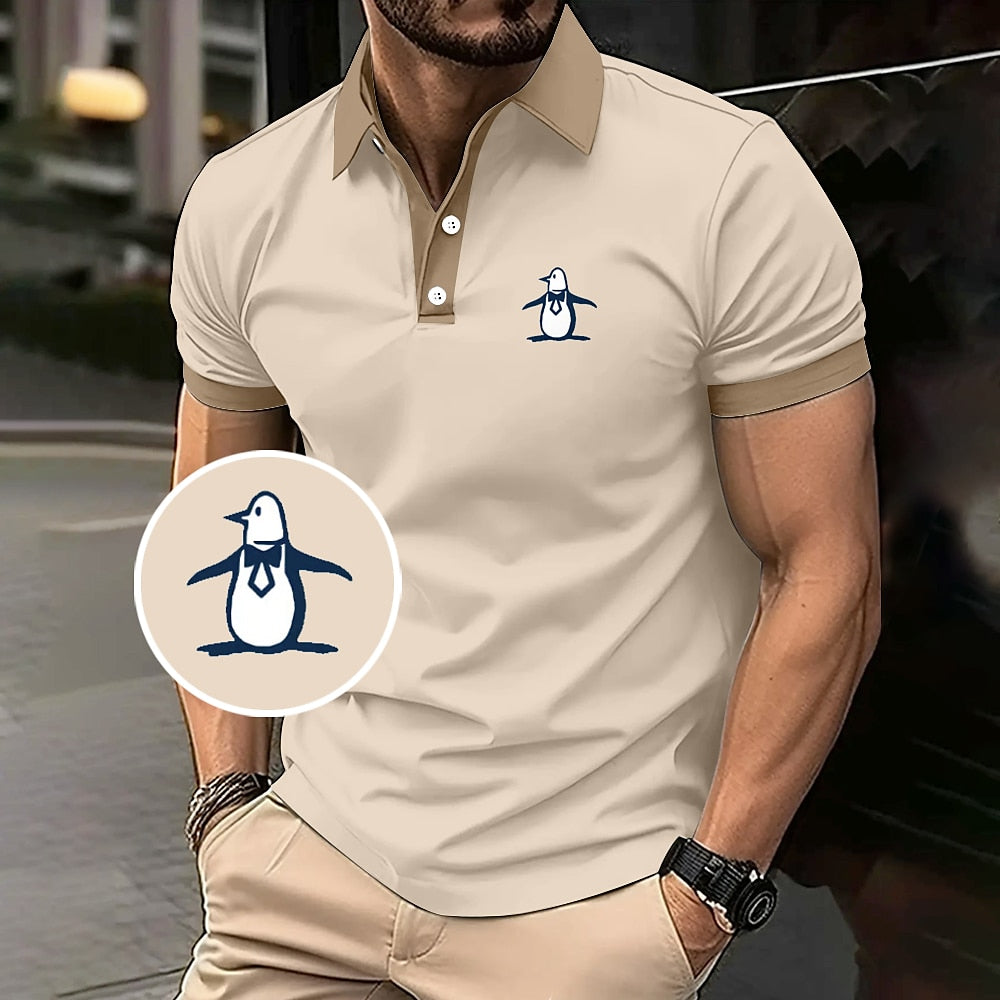 Penguin Print Summer Casual Polo Shirt