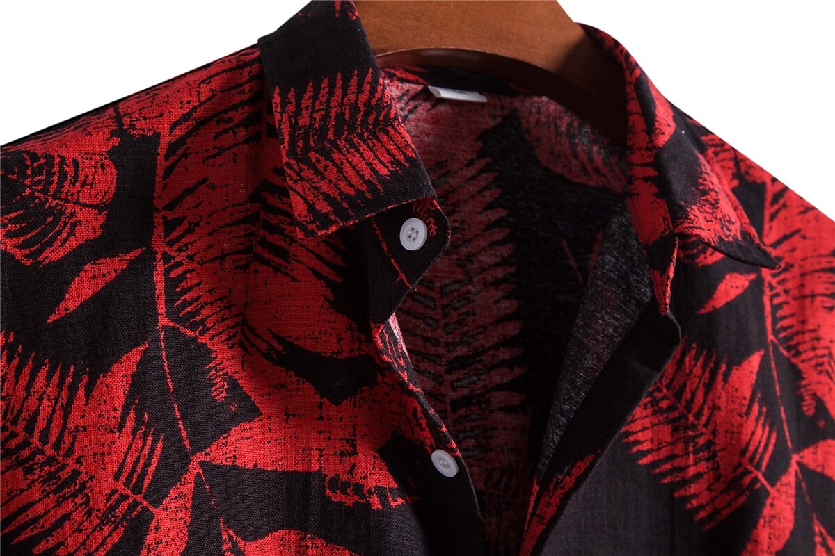 Camisa hawaiana de verano con hojas y plantas tropicales, camisa hawaiana de manga corta