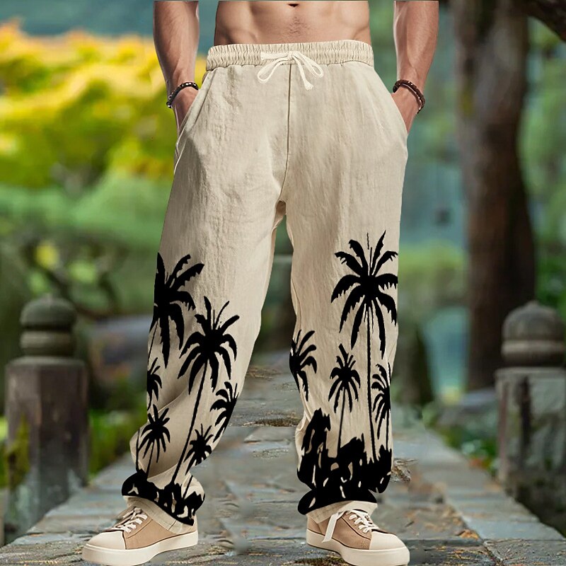 Coconut Tree Linen Baggy Pants