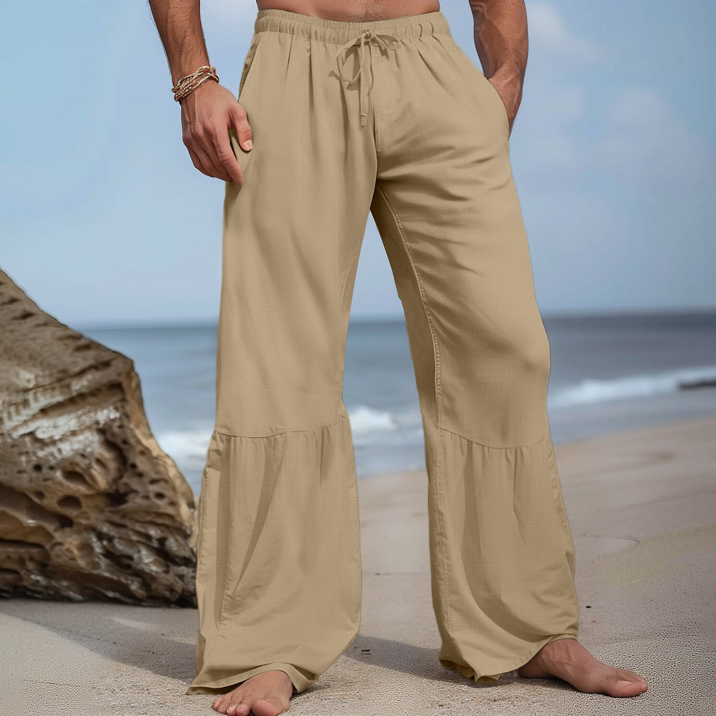 Wide-Leg Patchwork Linen Pants