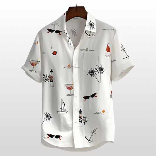 Camiseta con plantas tropicales y cocoteros