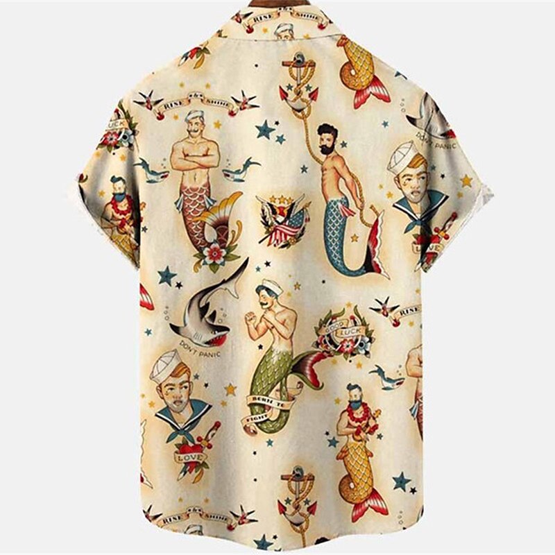 Camisa de sirena Camisa hawaiana de verano Camisa Aloha Manga corta